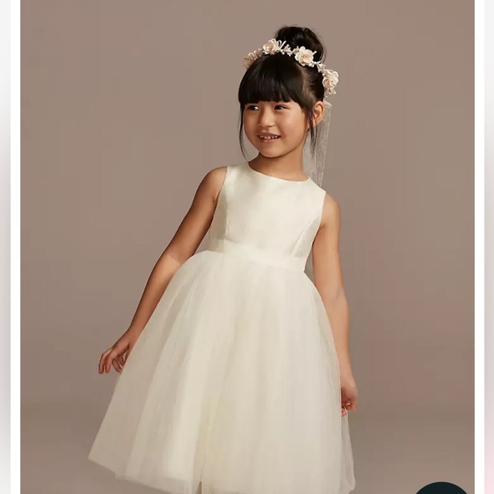 Elegant Ivory White Tulle Dress with blue bow